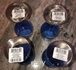 Blue Wine Goblets Glasses 18.5 oz ea with Clear Stem Set Of 4 Brand New-SHIPN24HRS