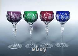 Bohemian Art Glass SET (4) Crystal Clear Industries Cased Cut Hock Wines MINTY