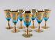 Bohemian Blue & Gold Wine Glasses, Set of (8), Hand Painted Enamel Flowers