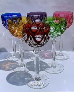 Bohemian Crystal Cut to Glass Multi-Color Set of 6 Wine Glasses