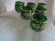 Bohemian Crystal Enamel Painted Set Of Six Green WithGold Trim Wine Glasses