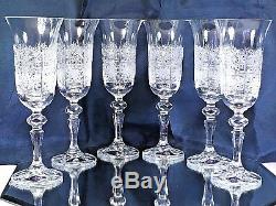 Bohemian Crystal Glass Set of 6 Champagne Flute Wine Glasses 5 oz Hand Cut