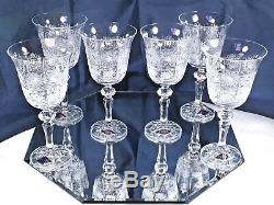 Bohemian Crystal Glass Set of 6 Wine Glasses Champagne Water 8 oz Hand Cut NEW