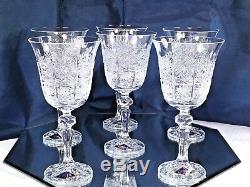Bohemian Crystal Glass Set of 6 Wine Glasses Champagne Water 8 oz Hand Cut NEW