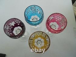Bohemian Cut Crystal set of 4 Colorful Nachtmann Clear Cut Stem Wine Goblets