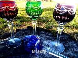 Bohemian Cut to Clear Crystal Multicolor Set of 4 Wine Glasses