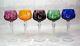 Bohemian Czech Set of 5 Multi Color Cut to Clear Crystal Wine Goblets