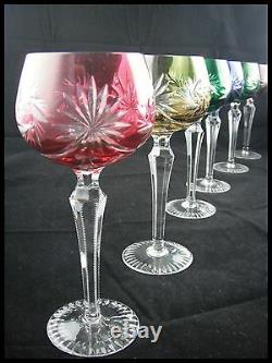Bohemian Double Cut Crystal Roemer 6 Wine Glasses Colored Set Austria Vienne