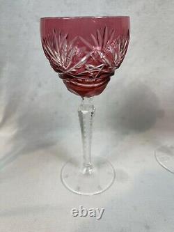 Bohemian Glass Cut to Clear Crystal Wine Glasses Goblets Set of 5 Colorful
