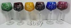 Bohemian Multi Color Crystal Stemware Wine, Water Set Of 6 cut to clear