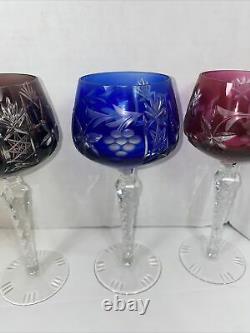 Bohemian Multi Color Crystal Stemware Wine, Water Set Of 6 cut to clear