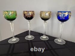 Bohemian Murano Wine Glasses Handpainted Heavy Gold Set Of 4