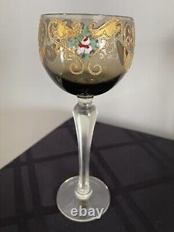 Bohemian Murano Wine Glasses Handpainted Heavy Gold Set Of 4