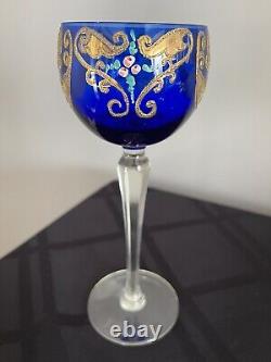 Bohemian Murano Wine Glasses Handpainted Heavy Gold Set Of 4