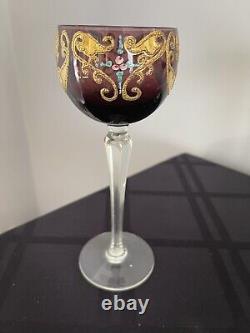 Bohemian Murano Wine Glasses Handpainted Heavy Gold Set Of 4