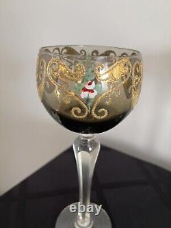 Bohemian Murano Wine Glasses Handpainted Heavy Gold Set Of 4