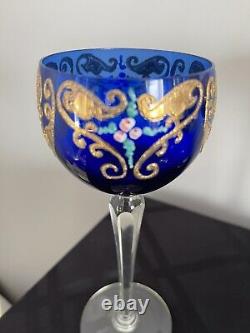 Bohemian Murano Wine Glasses Handpainted Heavy Gold Set Of 4