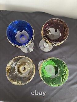 Bohemian Murano Wine Glasses Handpainted Heavy Gold Set Of 4