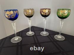 Bohemian Murano Wine Glasses Handpainted Heavy Gold Set Of 4