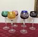 Bohemian Red/Blue/Green/Purple Color Cut Clear Crystal Hock Wine Glasses SET 6