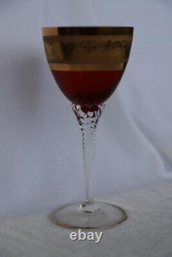 Bohemian red cranberry gold band grape pattern set 8 wine glasses 200ml