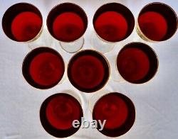 Bohemian red cranberry gold band grape pattern set 8 wine glasses 200ml