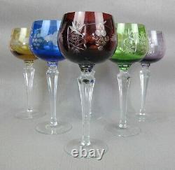 Bohemian set 6 x harlequin cut crystal glass CHAMPAGNE WINE HOCK GLASSES. 300 ml