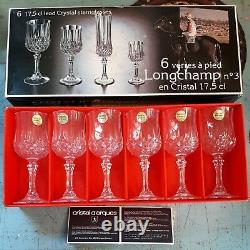 Brand New France Cristal Arques Longchamp Footed Wine Stemware Set 6 Gorgeous