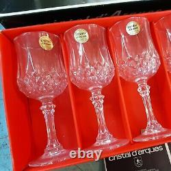 Brand New France Cristal Arques Longchamp Footed Wine Stemware Set 6 Gorgeous