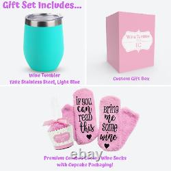 Bulk Order Wine Gift Set, 12 oz Wine Tumbler + Cupcake Socks Gift Set 60 Sets