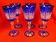CRISTAL d'ARQUES PAVANE COBALT cut to CLEAR CRYSTAL WINE GLASSES Set of 6