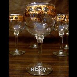 CULVER LTD Decanter & Wine Glasses Set of 6 Valencia Mid Century 22k Gold