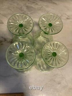 Cameo Ballerina Green Glass Water Wine Goblet Uranium Hocking 5 3/4 stem Set 4