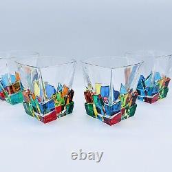 Capri Whiskey / Old Fashioned Glasses Set/4 Hand Painted Venetian Glass