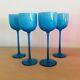 Carlo Moretti Set Of 4 Wine Goblets In Teal Blue/white Murano Italy