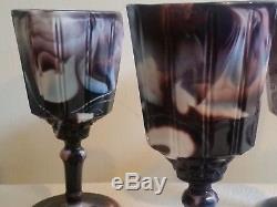 Challinor Atterbury Purple Slag Malachite Water Wine Goblets Glasses Set of 6 Go