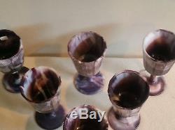 Challinor Atterbury Purple Slag Malachite Water Wine Goblets Glasses Set of 6 Go