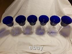 Charming set of (6) St. Louis France Hock Wine Glasses Bubbles Model Cobalt Blue