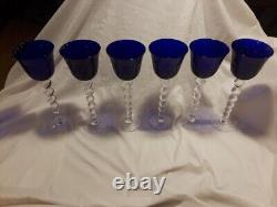 Charming set of (6) St. Louis France Hock Wine Glasses Bubbles Model Cobalt Blue