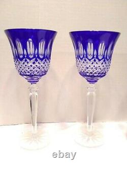 Cobalt Blue Cut To Clear Crystal Hurricane & 4 Wine Glass Set