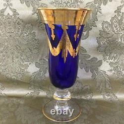 Cobalt Blue & Gold (24K) Goblets / Set of 2 Made in Italy / Collectible Glass