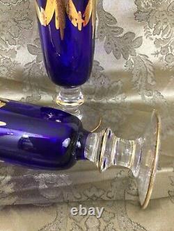 Cobalt Blue & Gold (24K) Goblets / Set of 2 Made in Italy / Collectible Glass