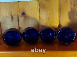 Cobalt Blue Mouth Blown Set of 4 Thick Heavy Wine Glasses Souffle A la Bouche