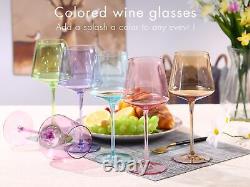 Comfit Colored Wine Glasses set of 6-Crystal Colorful Wine Glasses With Long
