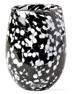 Confetti Stemless Artisan Wine Glass Black/White Set of 6 TAG FREE SHIPPING