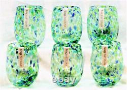 Confetti Stemless Wine Glass Green Blue Multi Set of 6 TAG FREE SHIPPING