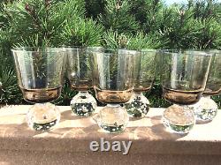 Controlled Bubble Wines Two Tone Clear Smoke Color Set 6 HAND BLOWN Mid Century