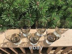 Controlled Bubble Wines Two Tone Clear Smoke Color Set 6 HAND BLOWN Mid Century