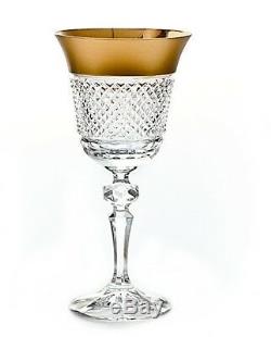 Crystal Glass Set of 6 Wine Champagne Glass 8 oz Hand Cut Gold Remmed BOHEMIA