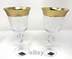 Crystal Glass Set of 6 Wine Champagne Glass 8 oz Hand Cut Gold Remmed BOHEMIA
